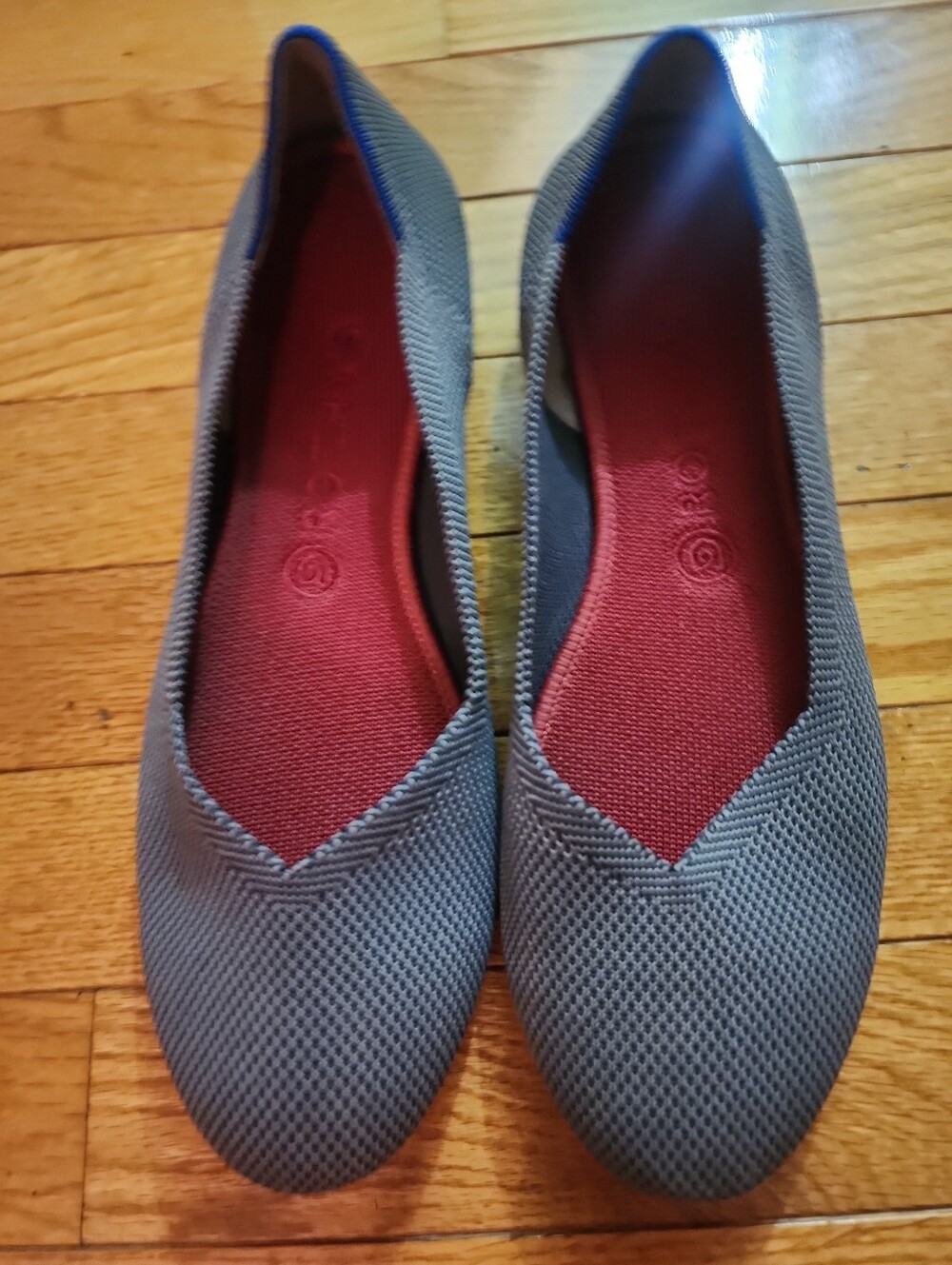 Rothy's Gray Knit Ballet Flats with Red Insole — Women's Slip-On Comfort